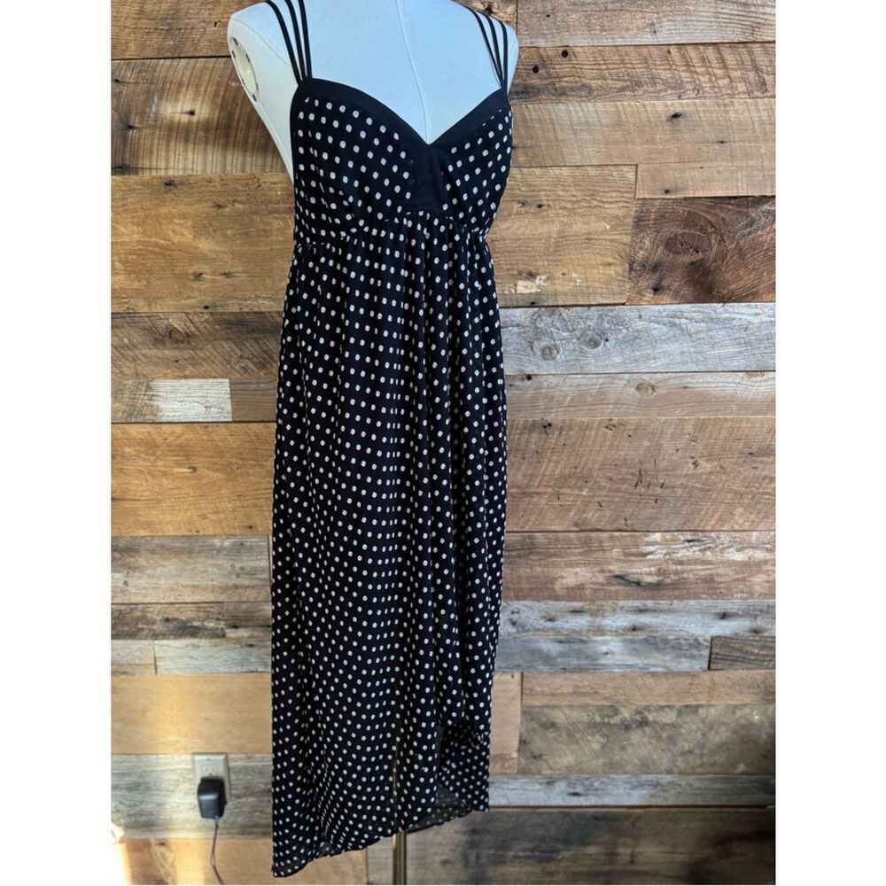 BCBG Max Azria Polka Dot High-Low Strappy Midi Dress Black White Size Smal